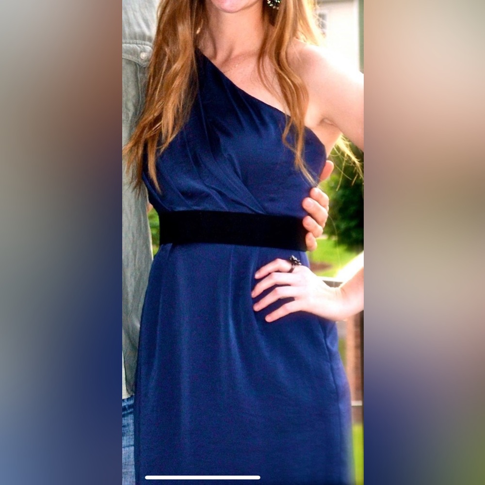 BCBGeneration Blue Satin One-Shoulder Dress (Size 2)
